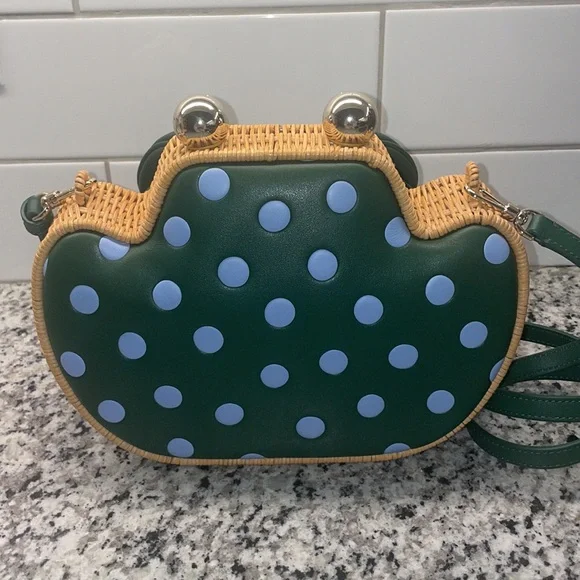 Kate Spade Lily Polka Dot Wicker 3D Frog Crossbody, Novelty 